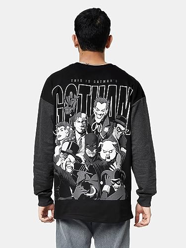 Image of The Souled Store| Official Batman: Gotham City Mens and Boys T-Shirts |Full Sleeve| Loose Fit Graphic Printed| 80% Cotton 20% Polyester Black Color Oversized Full Sleeve T-Shirts