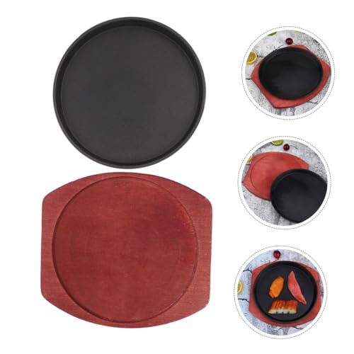 Ciieeo Thick Cast Iron Sizzling Fajita Pan with Round Cooking Surface and Wooden Base Heat-Retentive Steak Skillet for Induction and Gas Stoves Home Kitchen Grill Plate for Meat and - Image 9