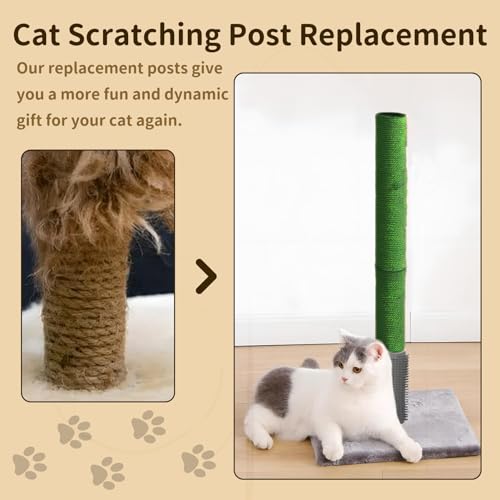 Fhiny 2PCS Cat Scratching Post Replacement, 15.7inch M8 Natural Sisal Cat Scratch Post with Cat Self Groomer Refill Pole Parts Kitten Climbing Furniture Protector Hemp Rope Scratcher for Spare Green by Fhiny - Image 7