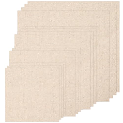 16 PCS Embroidery Fabric, Pre-Cut Beige Natural Linen Needlework Embroidery Cloth Fabric, 4 Different Sizes 5.9 to 11.8inch, Embroidery Cloth Squares for Embroidery Garment Craft