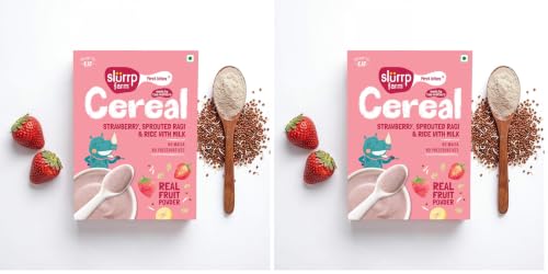 Image of Slurrp Farm First Bites Strawberry, Sprouted Ragi and Rice Cereal with Milk I Instant Cereal for Little Ones | with No Added Sugar I 10X Calcium of Wheat and Rice | 200g (Pack of 2)