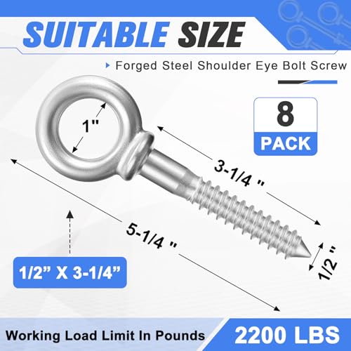 Image of LEIFIDE 8 Pcs Forged Steel Shoulder Eye Bolt 1 /2 inch x 3-1 /4 inch Screw Eye Hook