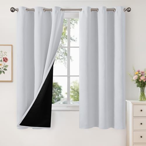 Image of YoungsTex Thermal 100% Blackout Curtains 63 Inch Length for Living Room, Grommet Insulated Black Out Drapes Energy Saving with Liner for Bedroom, Greyish White, 2 Panels, 42 X 63 Inch