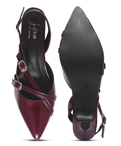 Image of JM LOOKS Kitten Heels for Women Pointed Toe Pumps Low Heel Slingback Heels with Buckle Dress Shoes for Dating Party Working