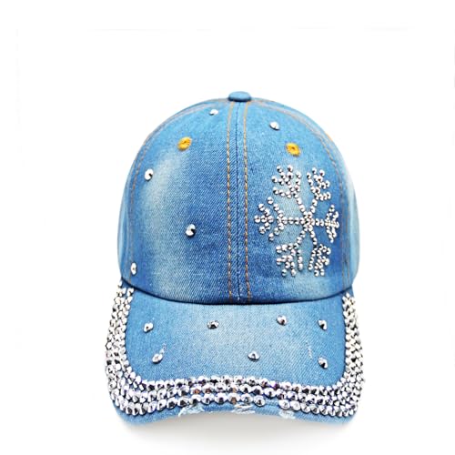 Glamexx24 Jeans Baseball Cap Damen Verstellbare Basecap mit Strasssteinen Atmungsaktive Baumwolle Baseballkappe für Outdoor Running Tennis Golf