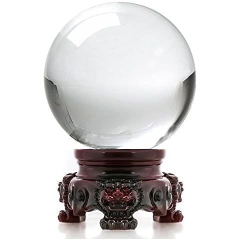 Amlong Crystal 3 inch (80mm) Clear Crystal Ball with Redwood Lion Resin Stand and Gift Box for Decorative Ball, Lensball Photography, Gazing Divination or Feng Shui, and Fortune Telling Ball Cover
