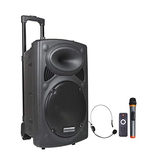 DYNASONIC Dynapro12 Mobile PA Sound Anlage Mikrofonen Lautsprecher Systeme Akku-MP3-USB-SD inkl. Funkmikrofon Soundsystem