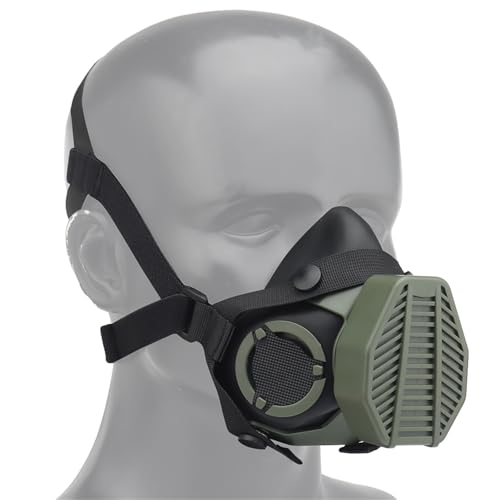 Máscara Respiradora Táctica de Media Cara con Filtro Reemplazable para Caza Militar, Airsoft, Paintball y CS(Green)