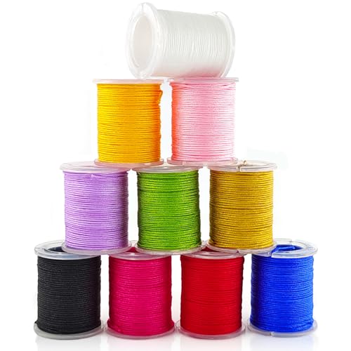 gaoduanluoluo 10 Rollos Hilo Nylon para Pulseras, Hilo Macramé, Cordón para Nudos Chinos, Hilo Encerado para Collares, Pulseras y Artesanía DIY, 0,8mm x 10m (Multicolor)