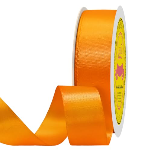 Image of Double Face Autumn Orange Satin Ribbon 7 /8 inch X 100 Yards Polyester Autumn Orange Ribbon for Gift Wrapping Very Suitable for Weddings Party Hair Bow Invitation Decorations and More