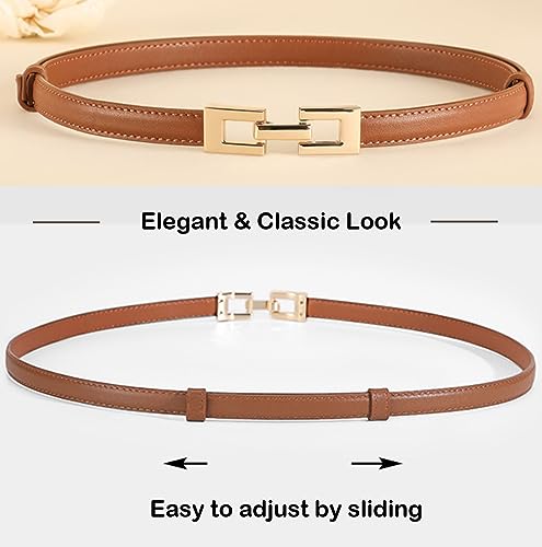 ALAIX 2Pack Skinny Leather Belts for Women Dress Belts Thin Waist Belt with Gold Buckle Adjustable Women's Belt4