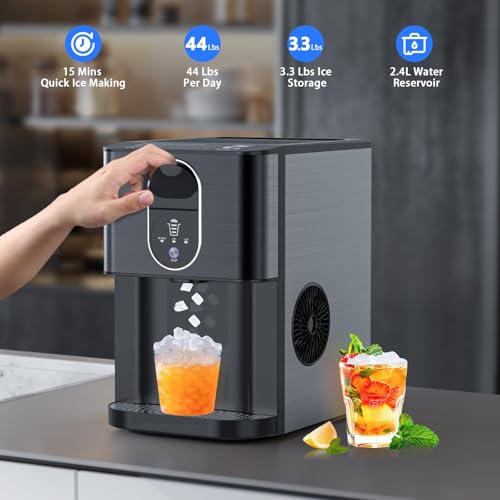 Image of Nugget Ice Makers Countertop, Pebble Ice Maker Machine with Dispenser 44lbs /24H, Soft Chewable Pellet Ice Machine, 3.3lbs Ice Storage, Self-Cleaning Ice Maker for Home /Kitchen /Party /Office, Black
