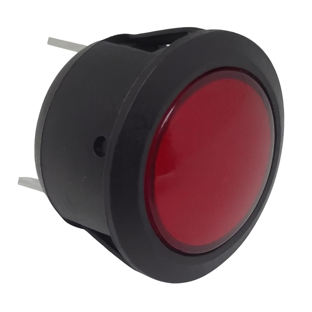 DBG LED Warning Light, 23.3mm Head, 20mm Mount Hole, 12V/24V DC, IP65 Rated, Snap-in, Bright Indicator for Panels and Dashboards. (Red | 12/24V | Spade Terminal)