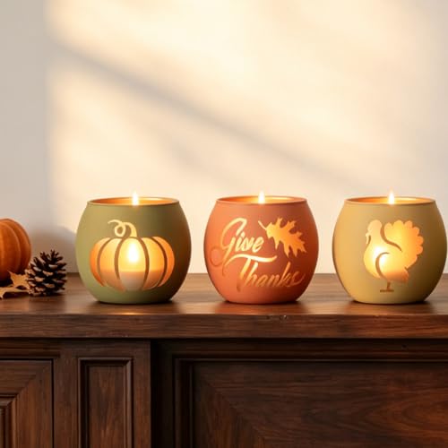 Thanksgiving Votive Candle Holder Set of 6 for Fall Table Centerpiece Decor - Image 2