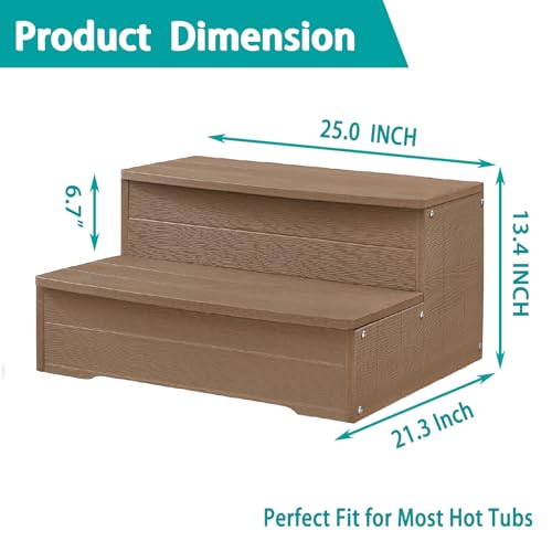 Image of Heavy Duty Hot Tub Steps, 2 Steps Large Versatile Stairs for Outoor Above Ground Pool, Spa,Deck & Porch Outside, Steps Capacity 600LBS (Brown)