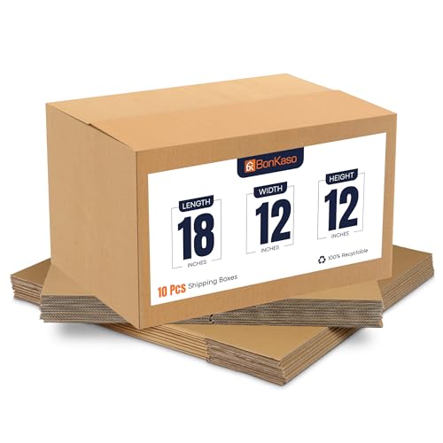 Image of BonKaso 5 Ply Corrugated Boxes for Packaging | 18 inchx12 inchx12 inch (Pack of 10) | Brown Cardboard Packing Box for Shipping, Moving & Storage | Large Cartons for Courier & Goods Transportation
