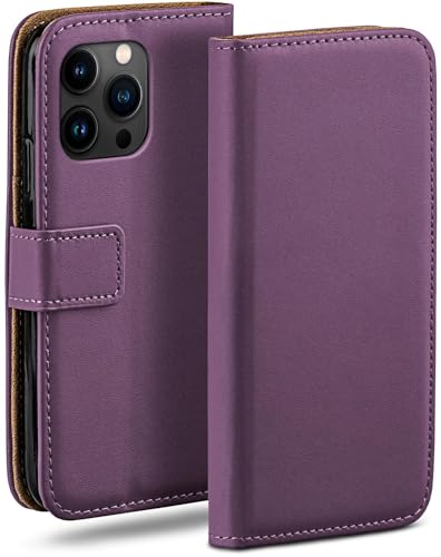 Housse iPhone 15 Pro Max à rabat en cuir violet idéale pour vos sorties