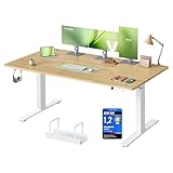 VASAGLE Höhenverstellbarer Schreibtisch, 160 x 80 cm, USB-C-Anschluss, Ablage für Steckdosenleiste, Stehtisch, Erinnerung bei langem Sitzen, 3 Speichertasten, für Büro, goldeichenfarben LSD146YA02