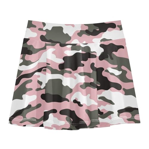 Aflyko Flowy Cheer Skirt Military Camo Green Pinks Athletic Skort Comfortable Fit Holiday Festive Outfit Party Dress Beachwear Sportwear Everyday Bottoms,7-8T