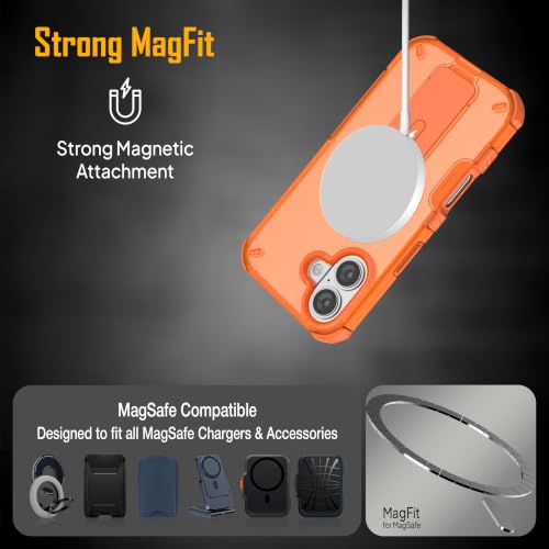 Image of ZAP CASE Matte Kickstand Case for iPhone 16 | Magsafe Compatible | Premium Polycarbonate Back + Flexible TPU Bumper | Foldable Stand | Military-Grade Drop Protection | Anti-Fingerprint | Orange