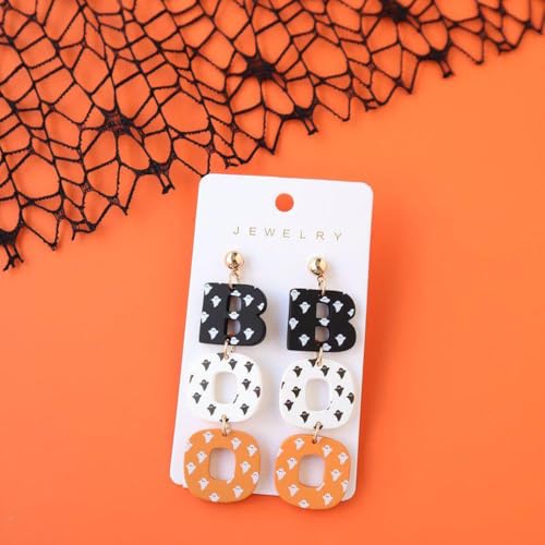 Halloween Earrings BOO Ghost for Women, Retro Simple Acrylic Drop Earrings Handmade Colorful Jewelry Holiday Festive Decorations Accessories4
