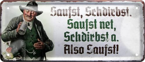 schilderkreis24 Blechschild 28×12 cm – Bier Spruch – Bar, Stammtisch & Partykeller (Saufst, Schdirbst)