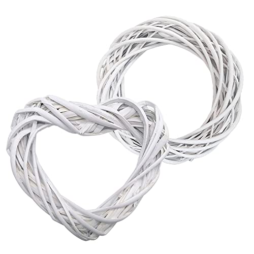 Zasvec Coeur a Suspendre 2 Pièces Objets Décoratifs en Forme de Cœur et Rond Couronne en Osier Forme de Cœur à Suspendre Cœurs Décoratifs Rotin...