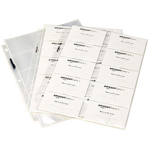 Image of Amazon Basics Plastic Business Card Organizer Sleeves for 3-Ring Binder, Transparent Card Holder, 8.5 x 11 inches, 25-Pack