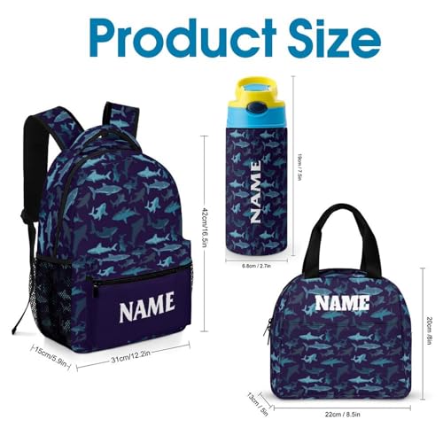 Custom Cute Shark Backpack for Kids Boys Girls Personalized Name School Bag with Lunch Bag Kids Water Bottle Customize 3Pcs Backpack Set2