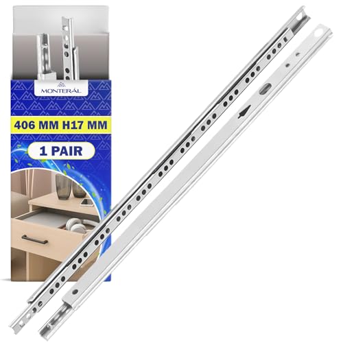 1 Coppia Guide per Cassetti con Cuscinetti a Sfera 406 mm x H 17 mm - Telescopiche Guide Cassetti Scorrevoli Hanno Un'estensione Parziale di 306 mm - Garanzia di 10 Anni - MONTERAL