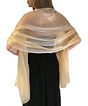 Central Chic Silky Iridescent Champagne Gold Pashmina Wrap Stole Shawl for Weddings Bridal Bridesmaids & Evening Wear