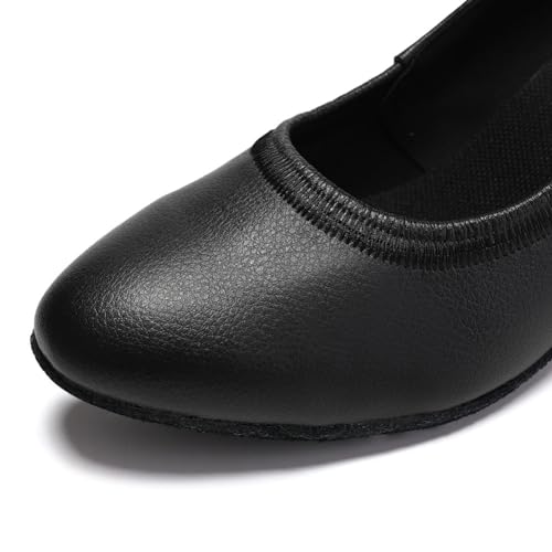 Swdzm FRD-WTRM-BLACK-5-M-34 Women Ballroom Dance Shoes Closed Toe Latin Salsa Character Tango Practice Dance Shoes,Black,Heel 2 Inch,Suede Sole,5 Us thumb #7