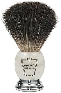 Parker Safety Razor Black Badger Bristle Shaving Brush with Off-White Marbled Handle & Free Stand