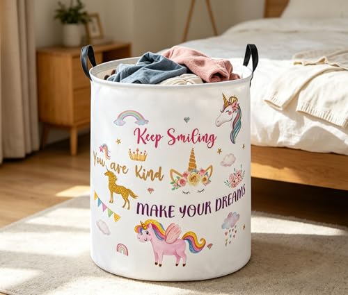 Image of Essme Kids Laundry Basket,Unicorn Hamper Collapsible Waterproof Storage Bin for Girls,Gift Baskets(Color Unicorn)