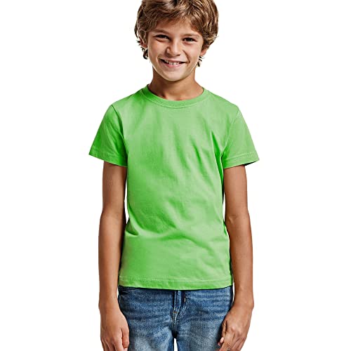 Camiseta de Colores Manga Corta 100% Algodón para niños - Camiseta comodín de Calidad con 165 g/m, cómoda, Suave, Lisa y Elegante (9/10, Verde)