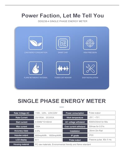 Medidor de energía monofásico 220V 60Hz de carril DIN y 100A para monitorizar vatios-hora y kWh 5