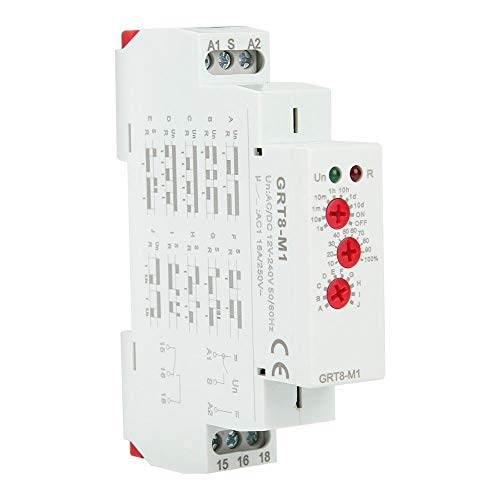 Module de relais, AC/DC 12V 240V GRT8-M1 relais de temporisation multifonctions, module de relais monté sur rail Din avec 10 fonctions, pour les équipements...