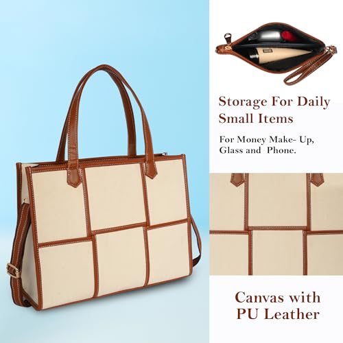 Image of Womanix Canvas Laptop Bag, 14 inch Laptop Bag, Work Shoulder Bag, Casual Briefcase, Handbag for Travel, Office, College With Long Adjustable Strap