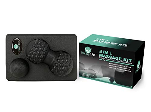 Happy & Fit Yoga Set 3 in 1 Massage kit Yoga Block Peanut Ball Single Massage Ball myofascial Release Functional Training stimulates Muscles Activity Light Weight Travel Companion Great Gift idea