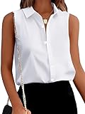 Mawor Womens Silk Satin Sleeveless Button Down Shirts Blouses Summer Collared V Neck Tank Top for Work Office Business Dressy Casual White M