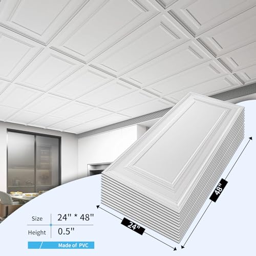 Image of Art3d 3D Decorative Drop Ceiling Tiles, 24 x 48 in, 12-Pack, Smooth White