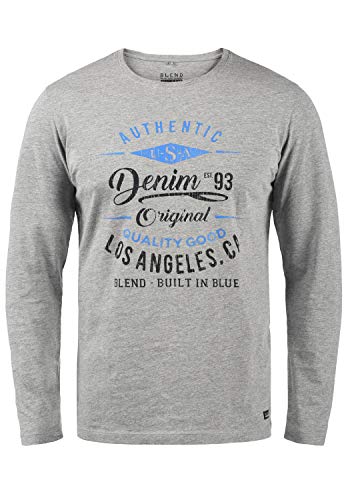 Blend BHDopper Herren Longsleeve Langarmshirt Shirt mit Print Baumwollmischung Regular fit, Größe:M, Farbe:Stone Mix (70813)
