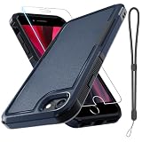 RMOCR Case for iPhone 8/7/SE 2022 2020, with Screen Protector,Military Grade Heavy Duty Shockproof Phone Cover with Wrist Lanyard Strap for iPhone 8/7/SE 2nd 3rd 4.7 inch,Navy Blue