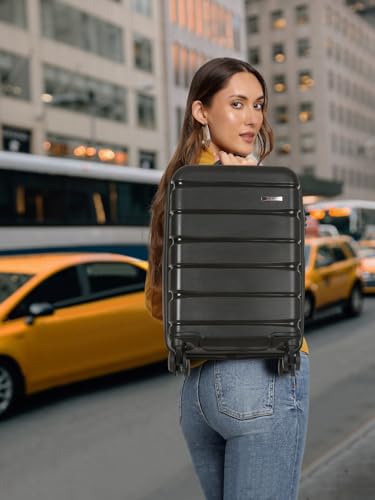 Image of Teakwood Unisex Trolley Bag, Hard Cabin Trolley Small, 55 CM Trolley Bag for Travel, Lock System 360 Degree 8 Rotating Wheel (S, Black)