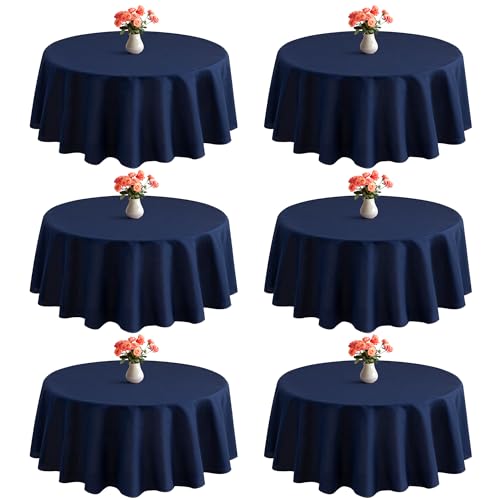 joybest 6 Pack Round Tablecloths 90 Inch Polyester Table Cloth for 30-60 Inch Tables, Stain and Wrinkle Resistant Washable Fabric Table Cover for Wedding, Party, Reception, Banquet, Navy Blue