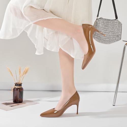 Image of Women's Low Kitten Heel Pumps Classic Fashion Dress Pumps Simple Heeled Shoes for Office Work