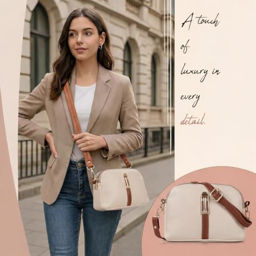 Image of Faux Leather Sling Bag with Brown Adjustable Strap & Gold-Tone Hardware - Compact Crossbody Handbag for Daily Use