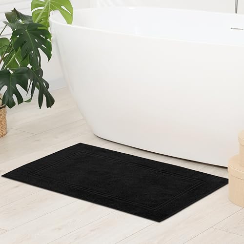 Tens Towels Pack of 2 Bath Mats 100% Cotton, 20 x 32 Inches, Super Absorbent, Hotel Quality Premium Floor Towels, Luxurious, Soft & Quick Dry, Not a Bathroom Rug, Black