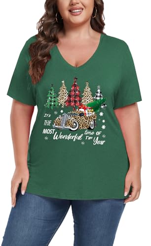 Image of ForHailey Women's Plus Size Short Sleeve Tee Shirt V Neck Basic Ladies Loose Fit T Shirt 1X-5X