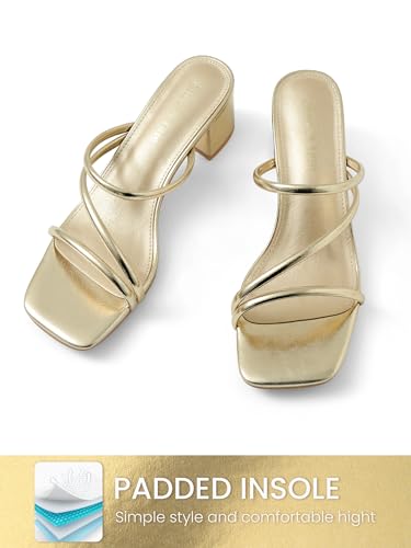 Image of Shoe'N Tale Strappy Heels For Women Low Chunky Block Heel Heeled Sandals Square Open Toe Slip On Slides Mules